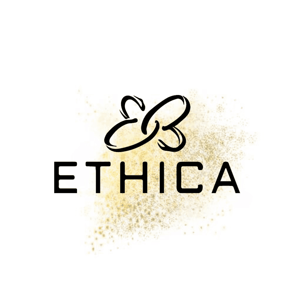 Logo of Ethica with stylized bee graphics and a subtle yellow sparkle background.